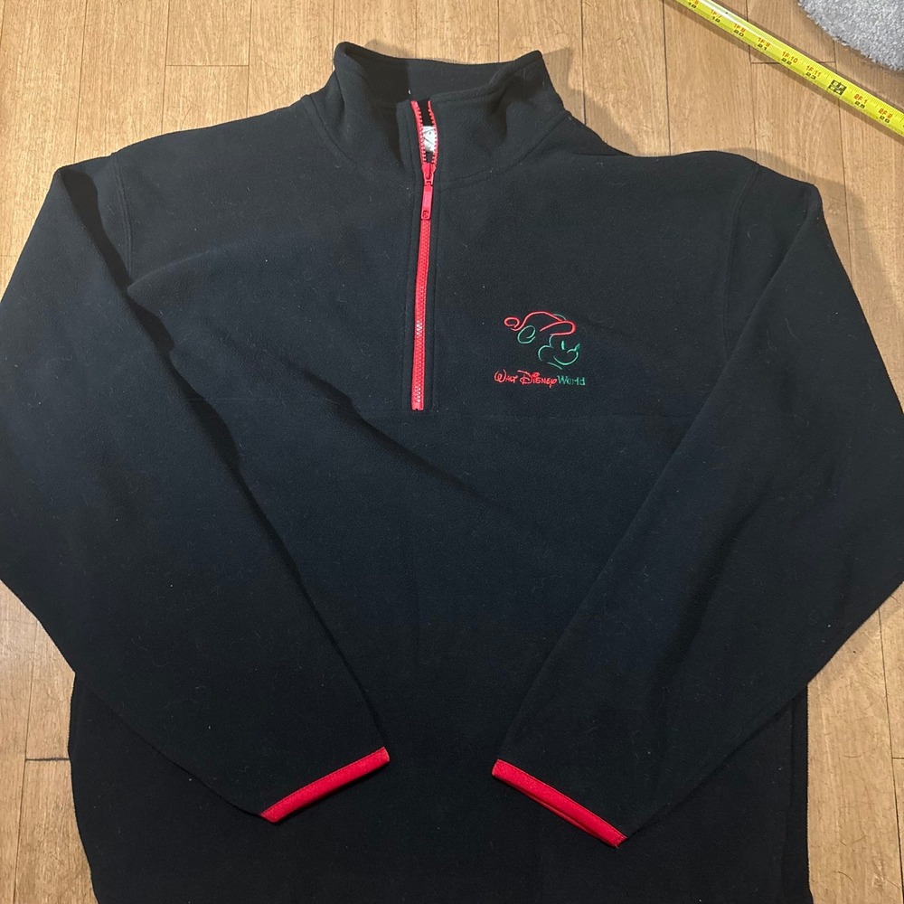 Walt Disney World Mickey Mouse Quarter Zip Fleece Pullover Black Red Mens Medium